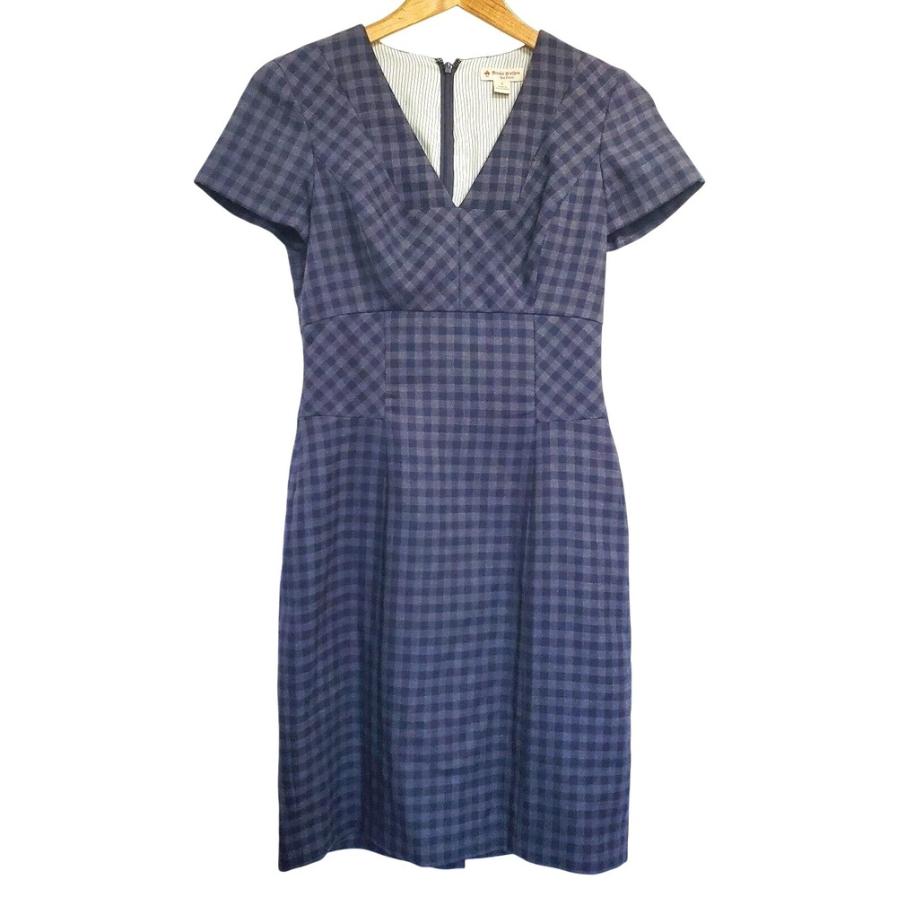 Brooks Brothers Red Fleece Womens Wool Gingham Twill Sheath Dress Size 2 Blue